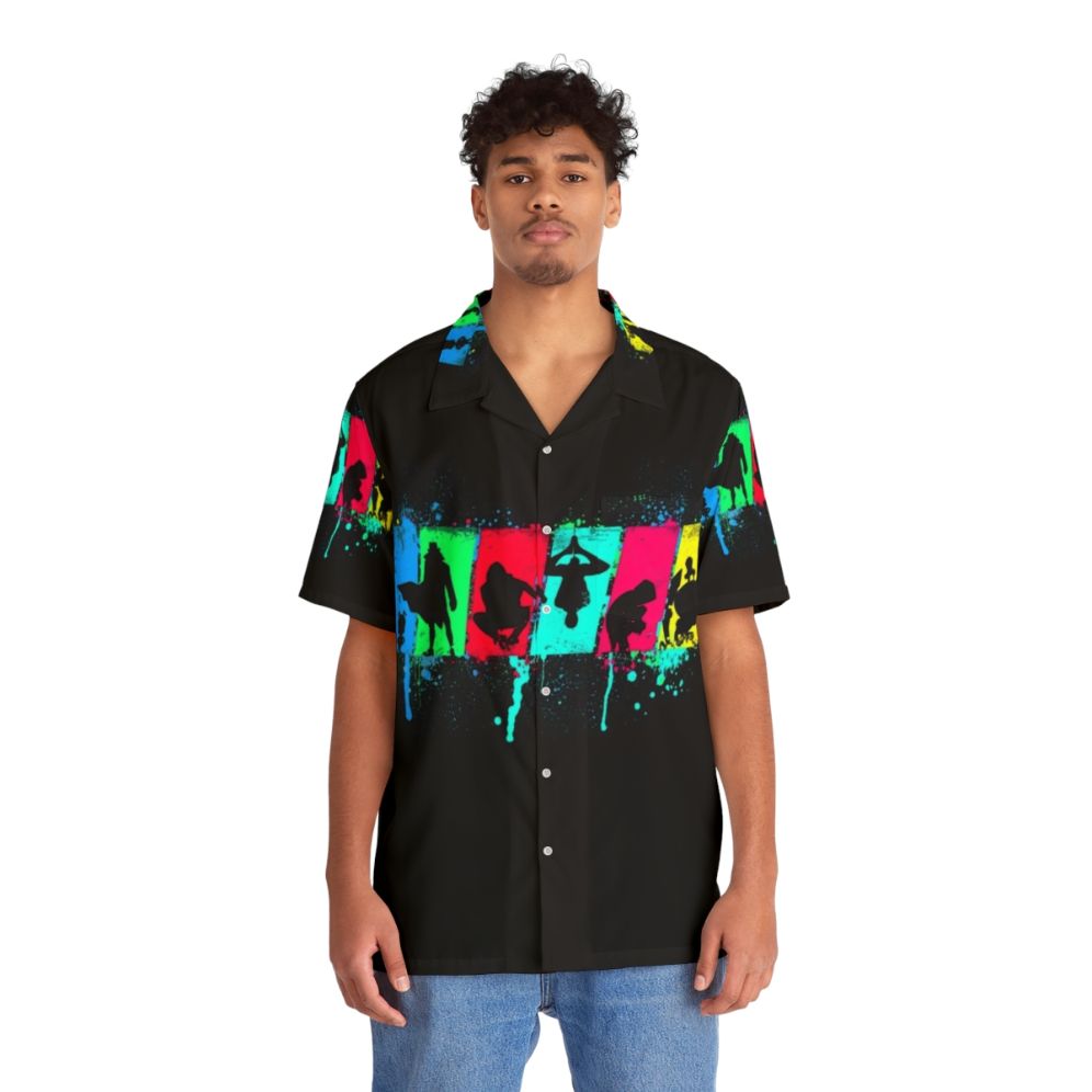 Neon Spider Souls Hawaiian Shirt with Spiderverse Inspired Silhouette Design - People Front