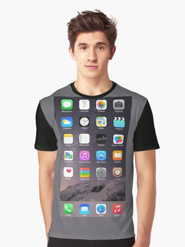 Minimalist iPhone Graphic T-Shirt with iOS Homescreen Design - Men