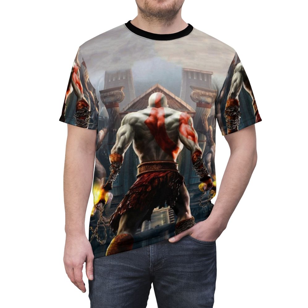 T-shirt featuring the character Kratos from the God of War video game series - men front