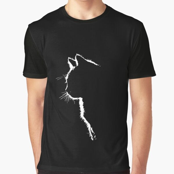 Black and white cat silhouette graphic t-shirt