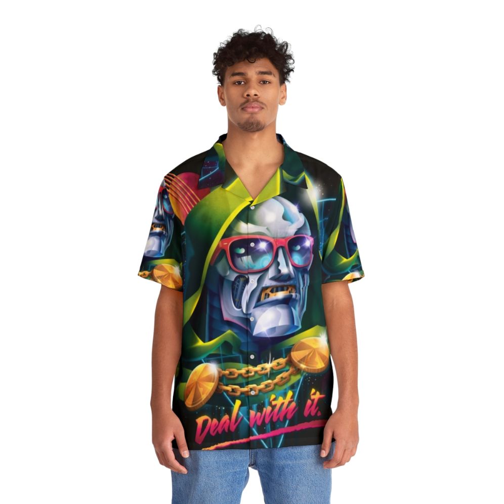 Neon "Deal With It" Hawaiian Shirt with Superhero and Villain Motifs - People Front