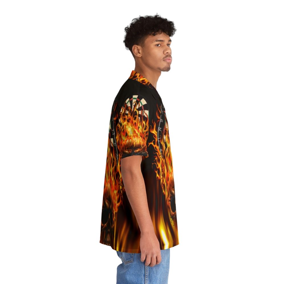 Flaming skull dartboard Hawaiian shirt with fire print and skull design - People Pight