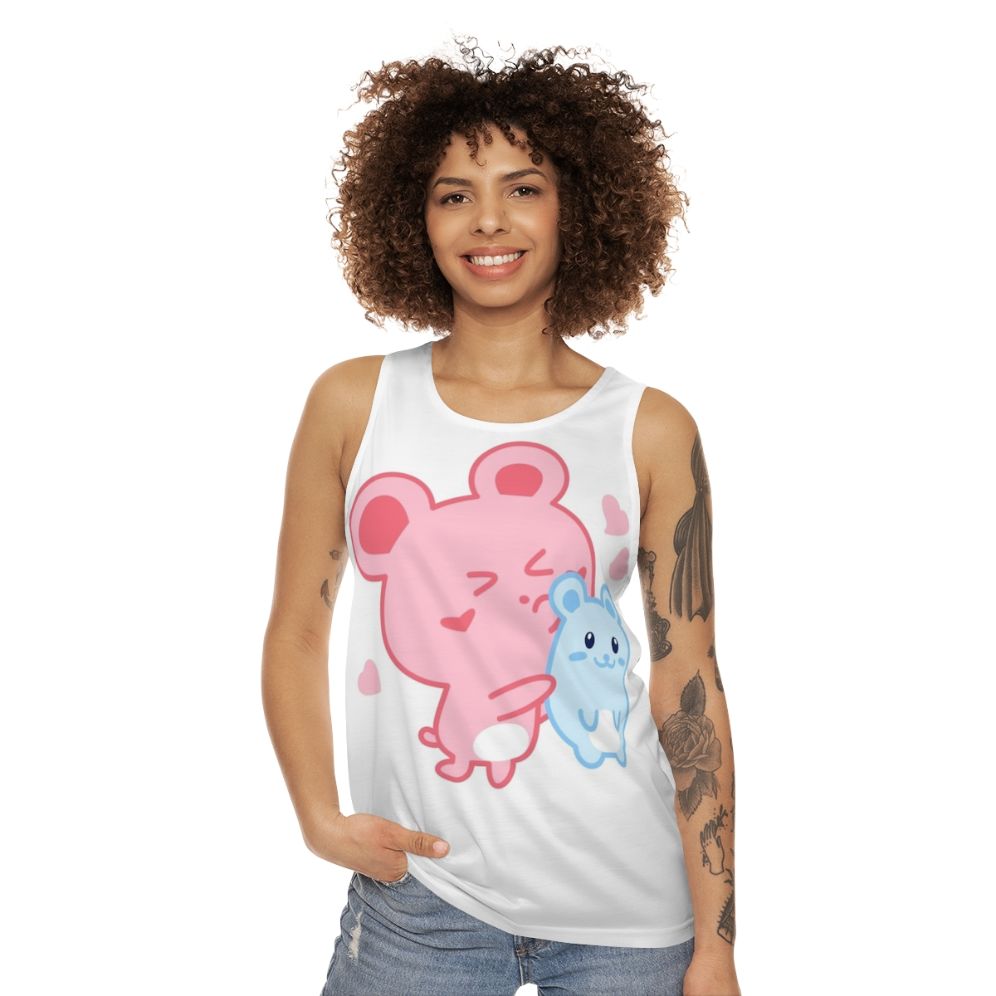 Unisex tank top with cute hamster design and pastel hearts pattern - women