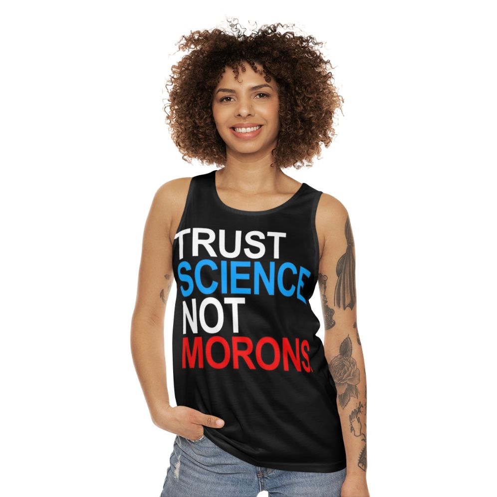 Patriotic anti-trump tank top with trust science message - women