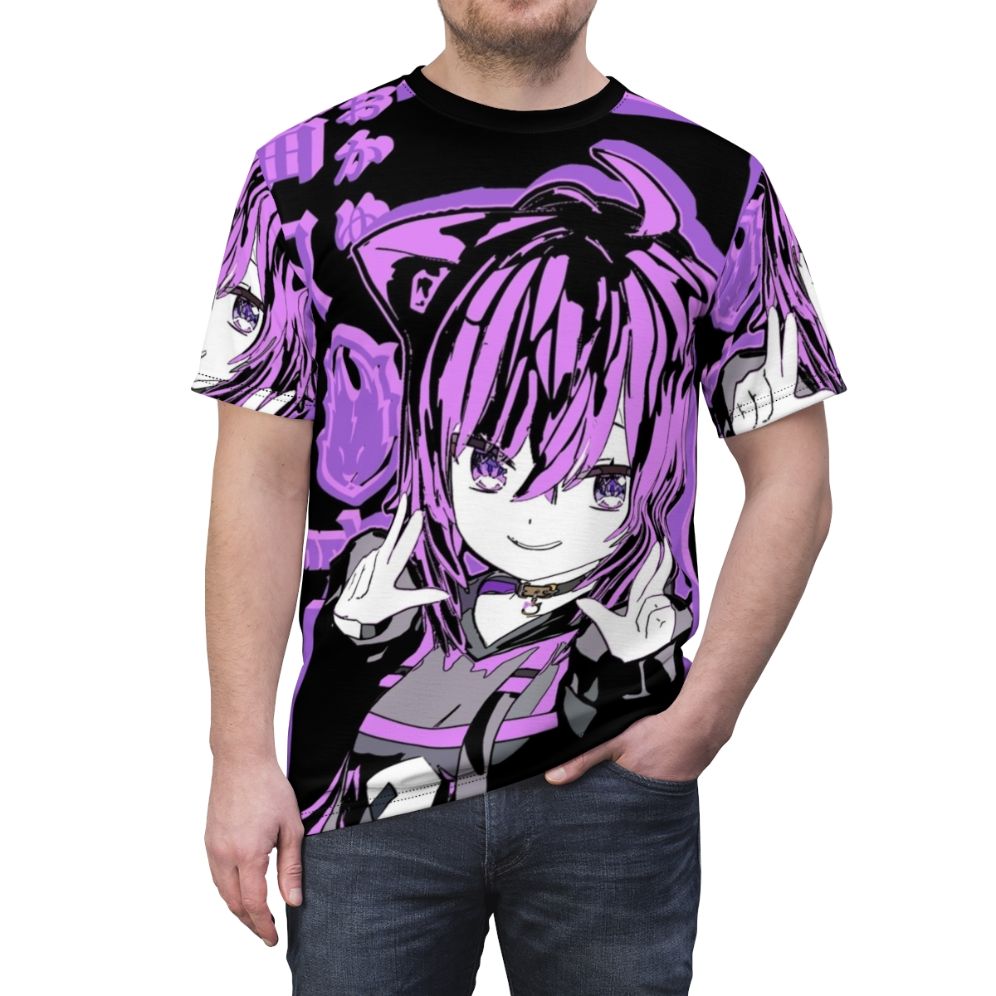 Hololive Gamers Nekomata Okayu anime-style virtual youtuber character t-shirt - men front