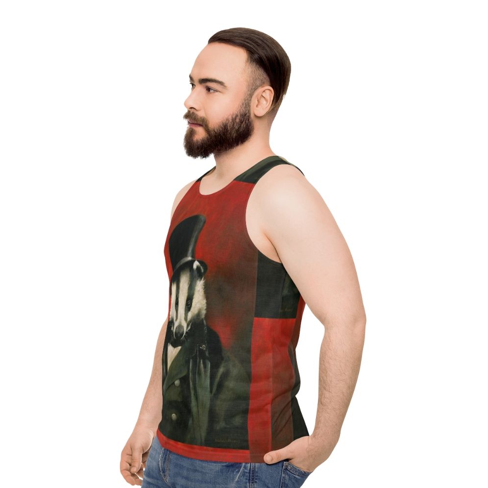 Quirky Victorian Badger Portrait Unisex Tank Top - men side