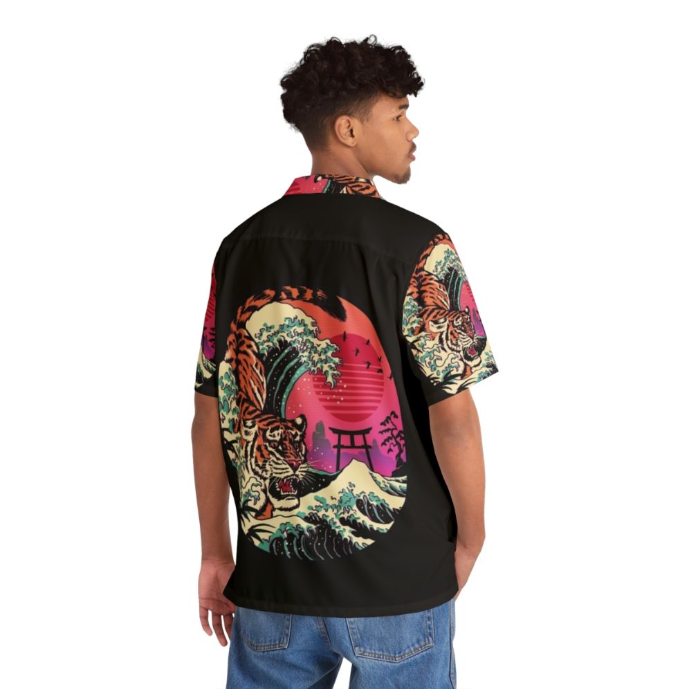 Retro Tiger Wave Hawaiian Shirt with tropical animal print and surf style - People Back