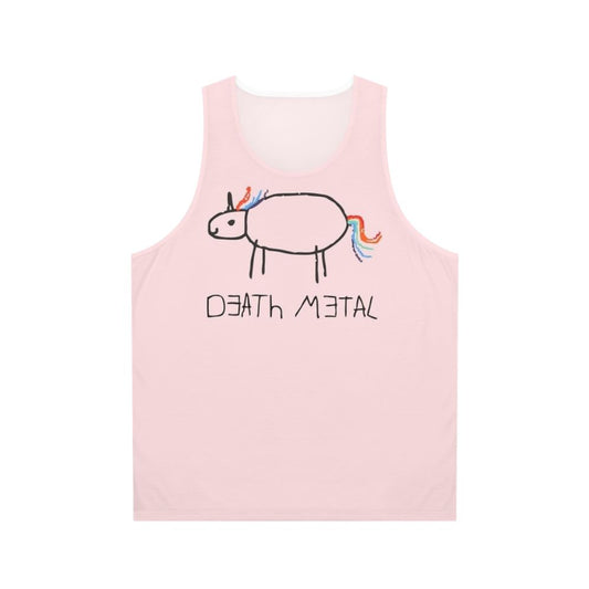 Death metal unicorn crayon design on unisex tank top