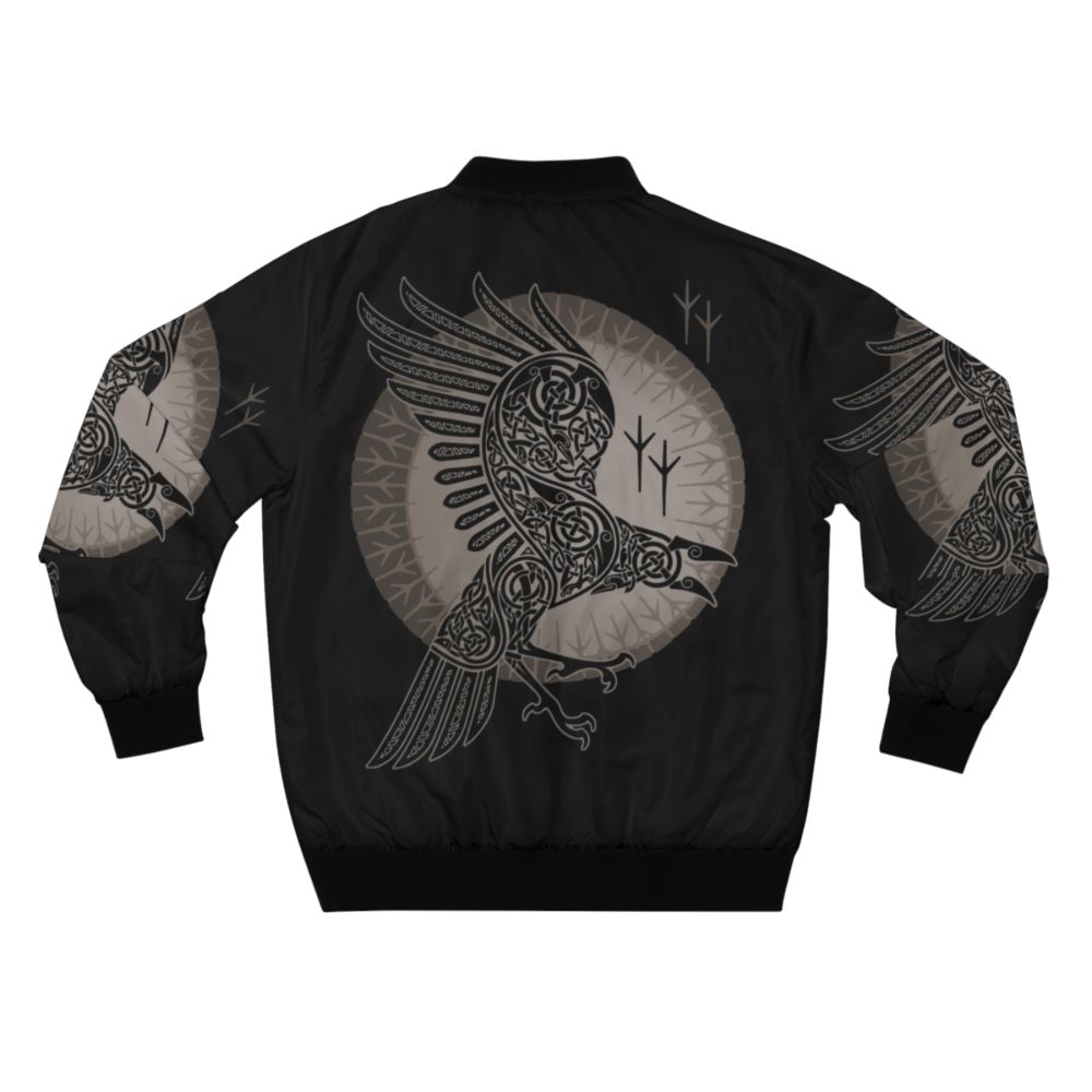 Raven Scandinavian Tribal Bomber Jacket with Tribal Patterns and Mythical Creature Design - Back