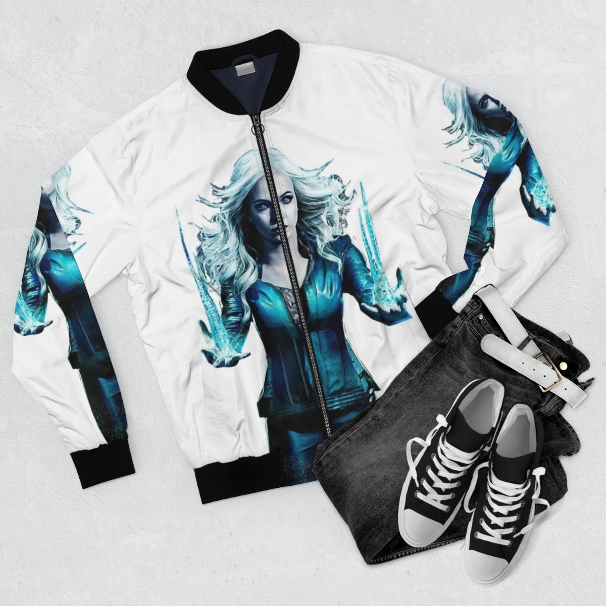 Killer Frost DC Comics Villain Bomber Jacket - Flat lay