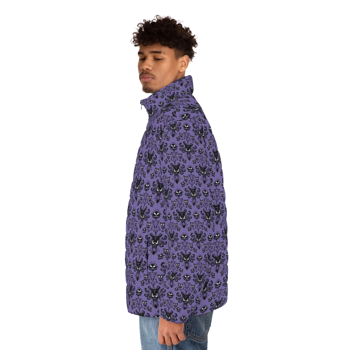 Disney Haunted Mansion Wallpaper Tile Puffer Jacket - men side left