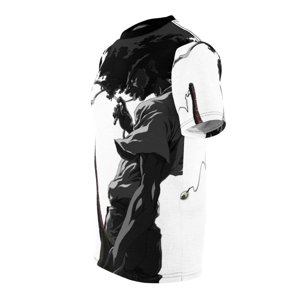 Striking Afro Samurai themed t-shirt design featuring a monochrome samurai character - men left