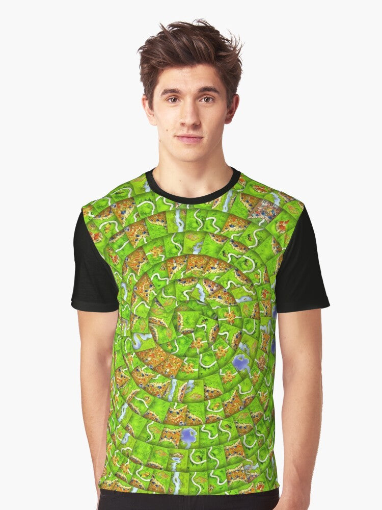 Carcassonne board game themed swirl graphic t-shirt - Men