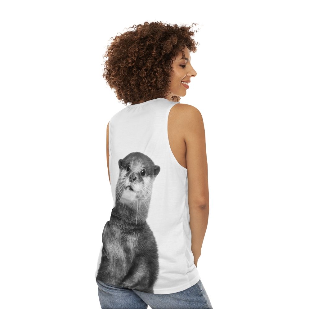 Otter animal portrait graphic on unisex tank top - women back