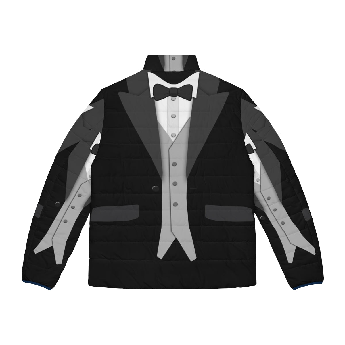 Black tuxedo puffer jacket with bow tie - Back