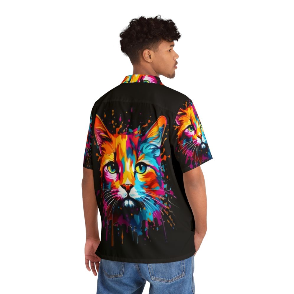 Colorful cat splash Hawaiian shirt with vibrant animal print design - People Back