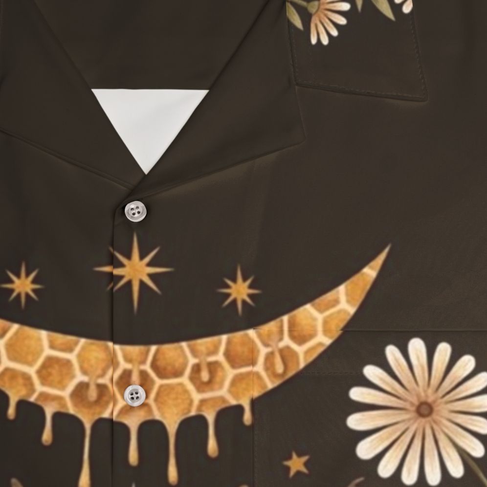 Honey Moon Hawaiian Shirt with Bees, Flowers, and Crescent Moon - Detail