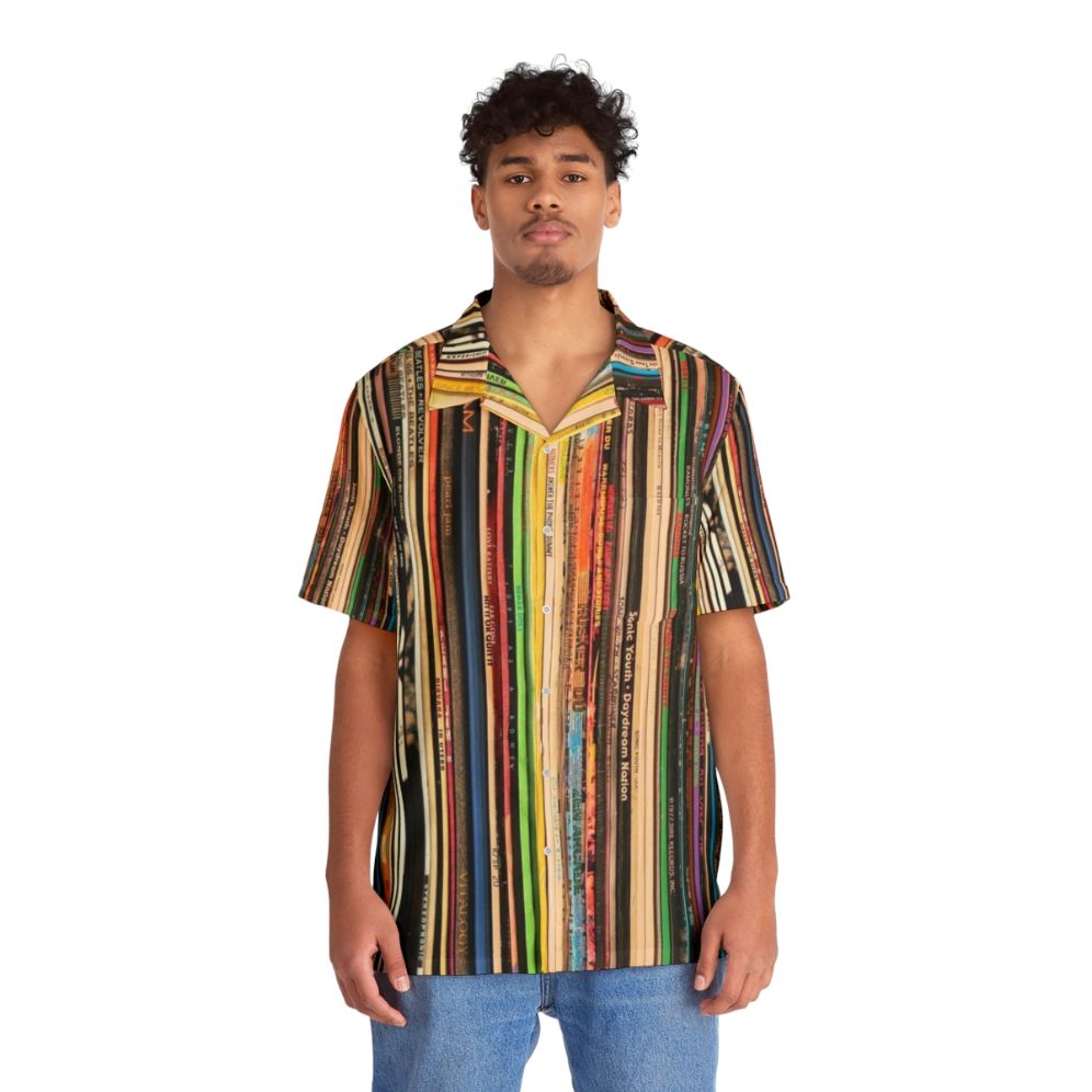 Retro Record Collector Hawaiian Shirt with Vinyl Records - People Front