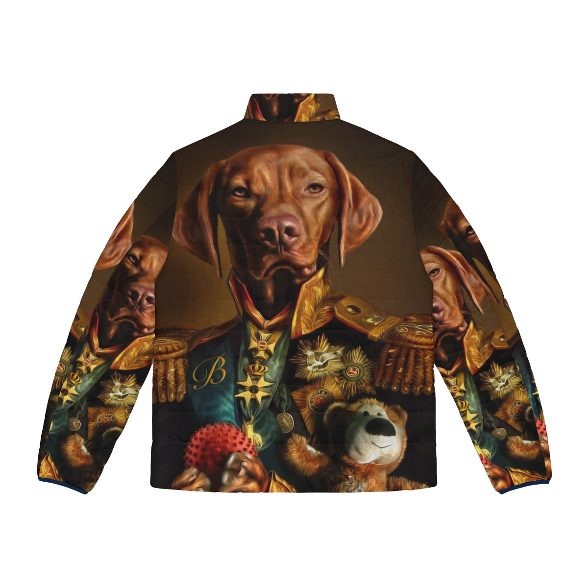 Bertie the Hungarian Vizsla dog portrait puffer jacket - Back