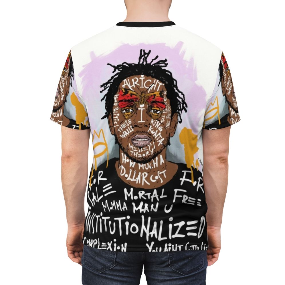 Kendrick Lamar inspired t-shirt featuring fan art and hip-hop music elements - men back