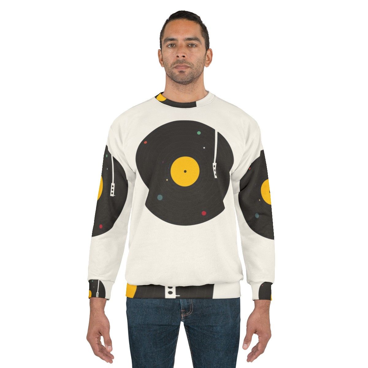 Retro music sweatshirt with galaxy and solar system design - men