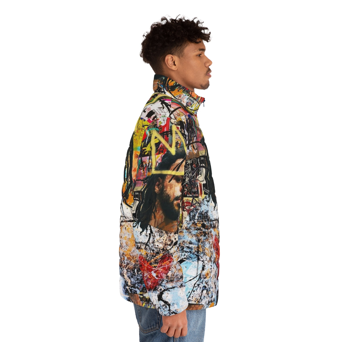 J Cole Portrait Puffer Jacket - Tribute to the Greatest Hip-Hop Artist - men side right