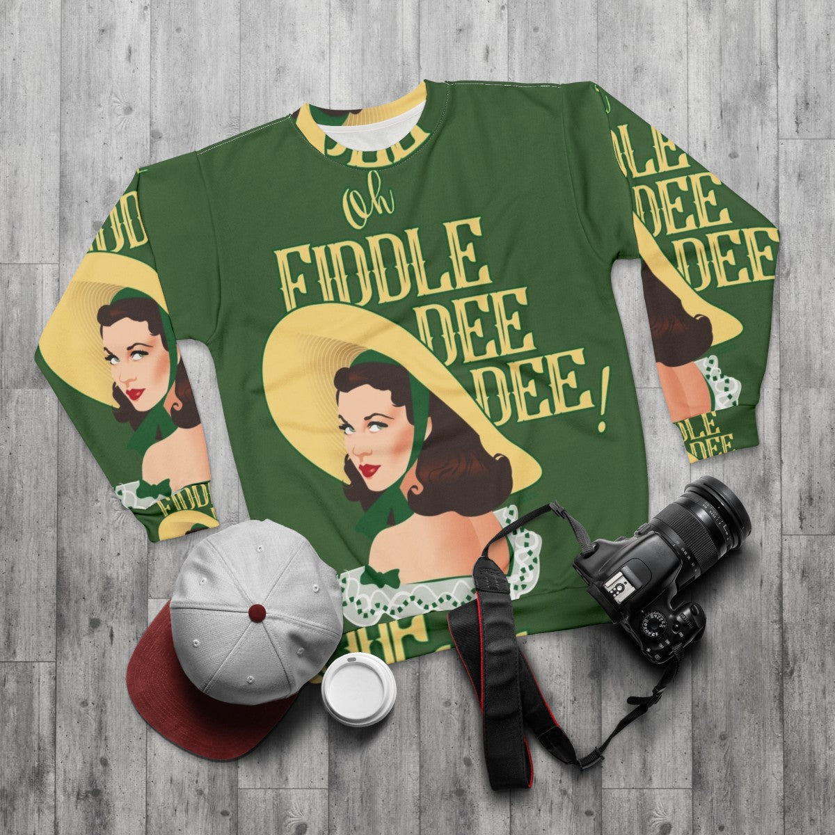 Fiddle Dee Dee Sweatshirt with Hollywood Fashion and Alejandro Mogollo Art - flat lay