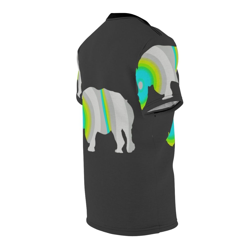 Colorful and abstract illustration of a rhinoceros on a t-shirt - men right