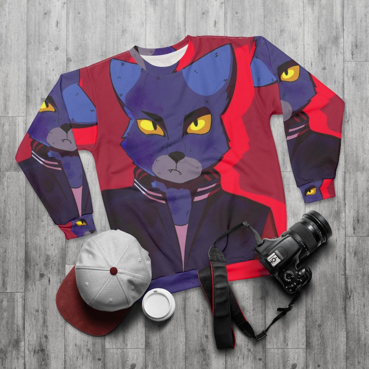 Lone Digger furry cat electronic music sweatshirt - flat lay