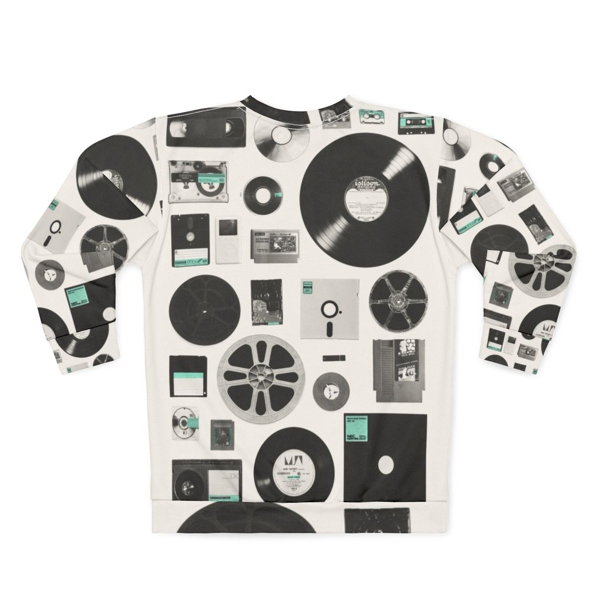 Data Sweatshirt featuring a minimalist design of vintage computer and audio media - Back