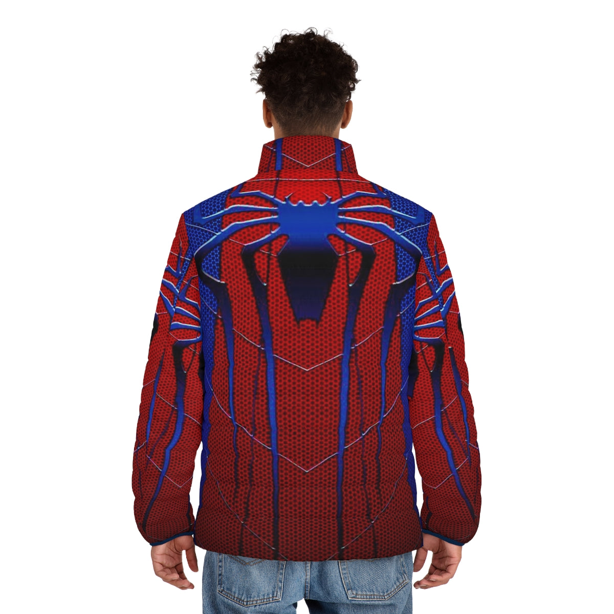 Spider web art traditional puffer jacket for spider-man fans - men back