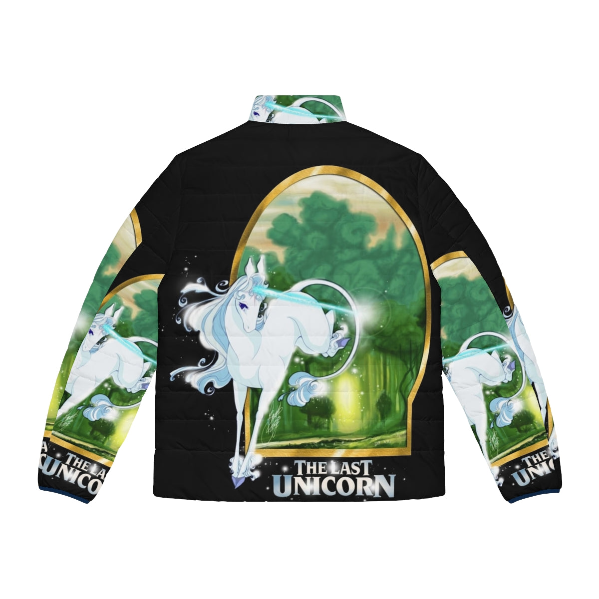 "The Last Unicorn" themed puffer jacket featuring a unicorn design - Back