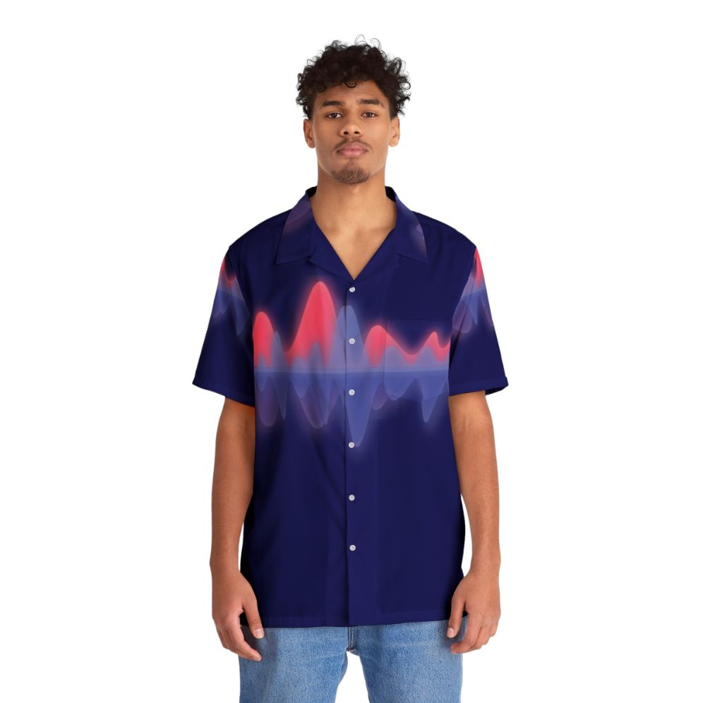 Vibrant Hawaiian shirt with audio wave pattern for music enthusiasts - People Front