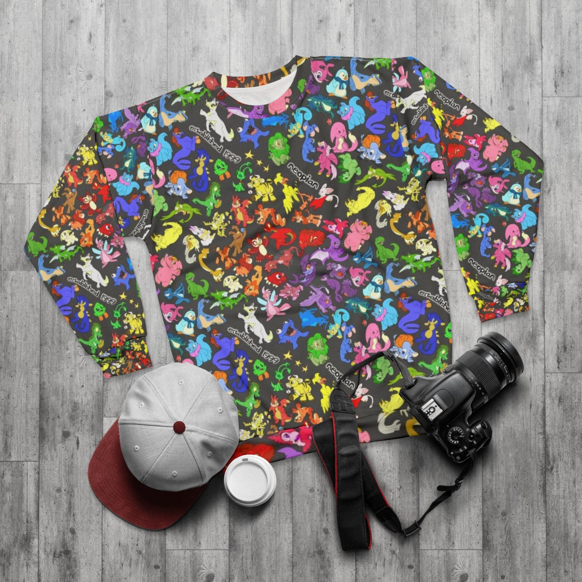 Neopets all over print sweatshirt - flat lay