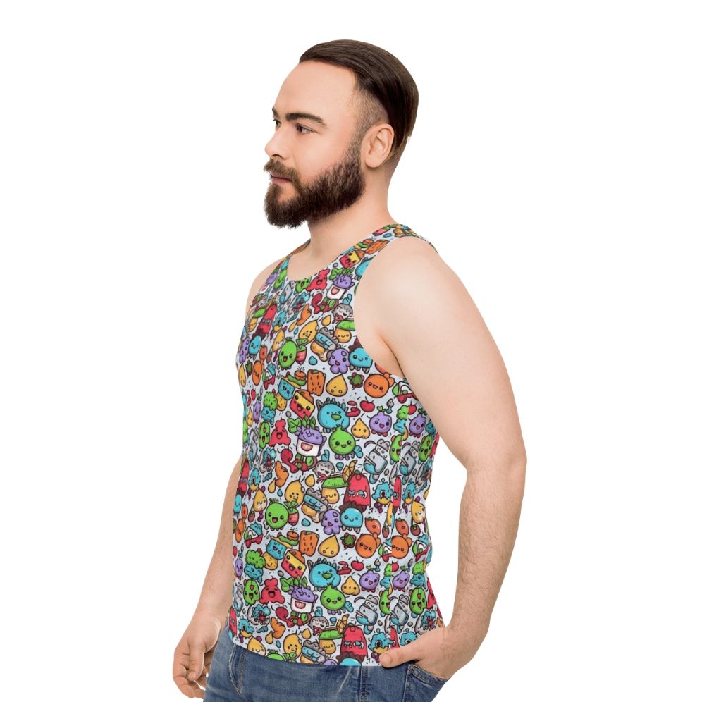 Hobbies Unisex Tank Top with Cartoon Characters and Abstract Pattern - men side