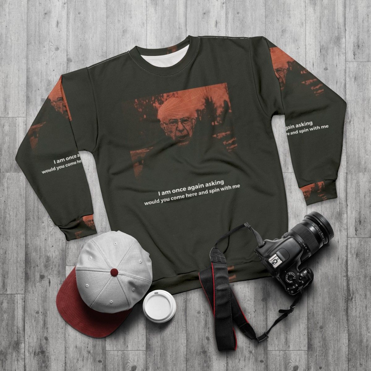 Bernie Sanders Emo Sweatshirt with Peripheral Vision Design - flat lay