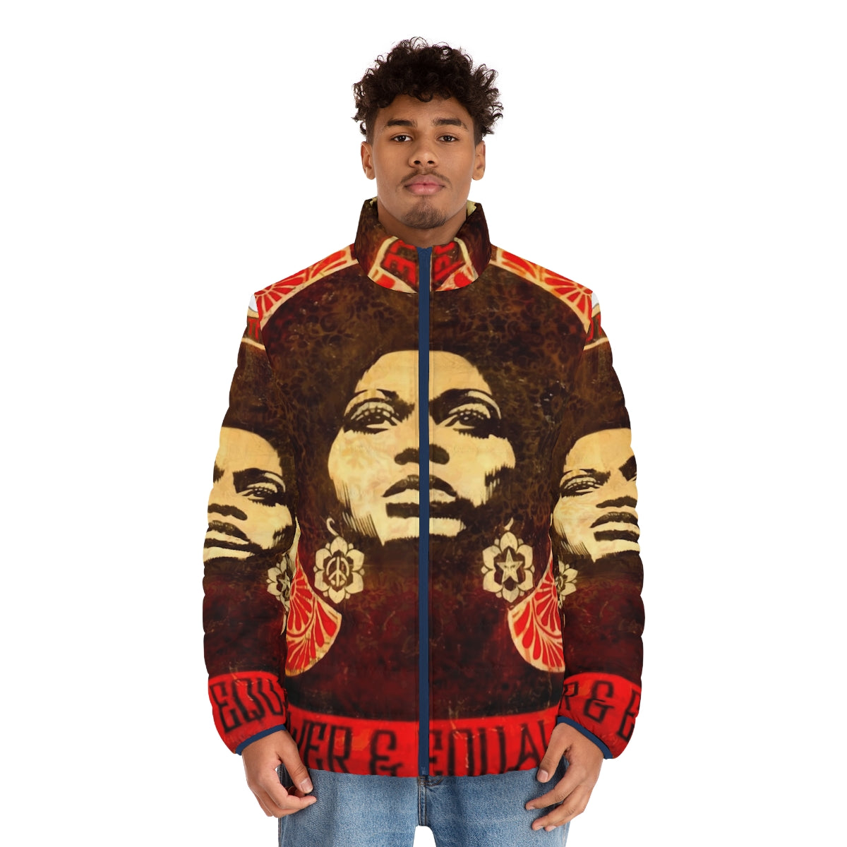 Angela Davis Puffer Jacket with Vintage 1971 Black Panther Design - men front