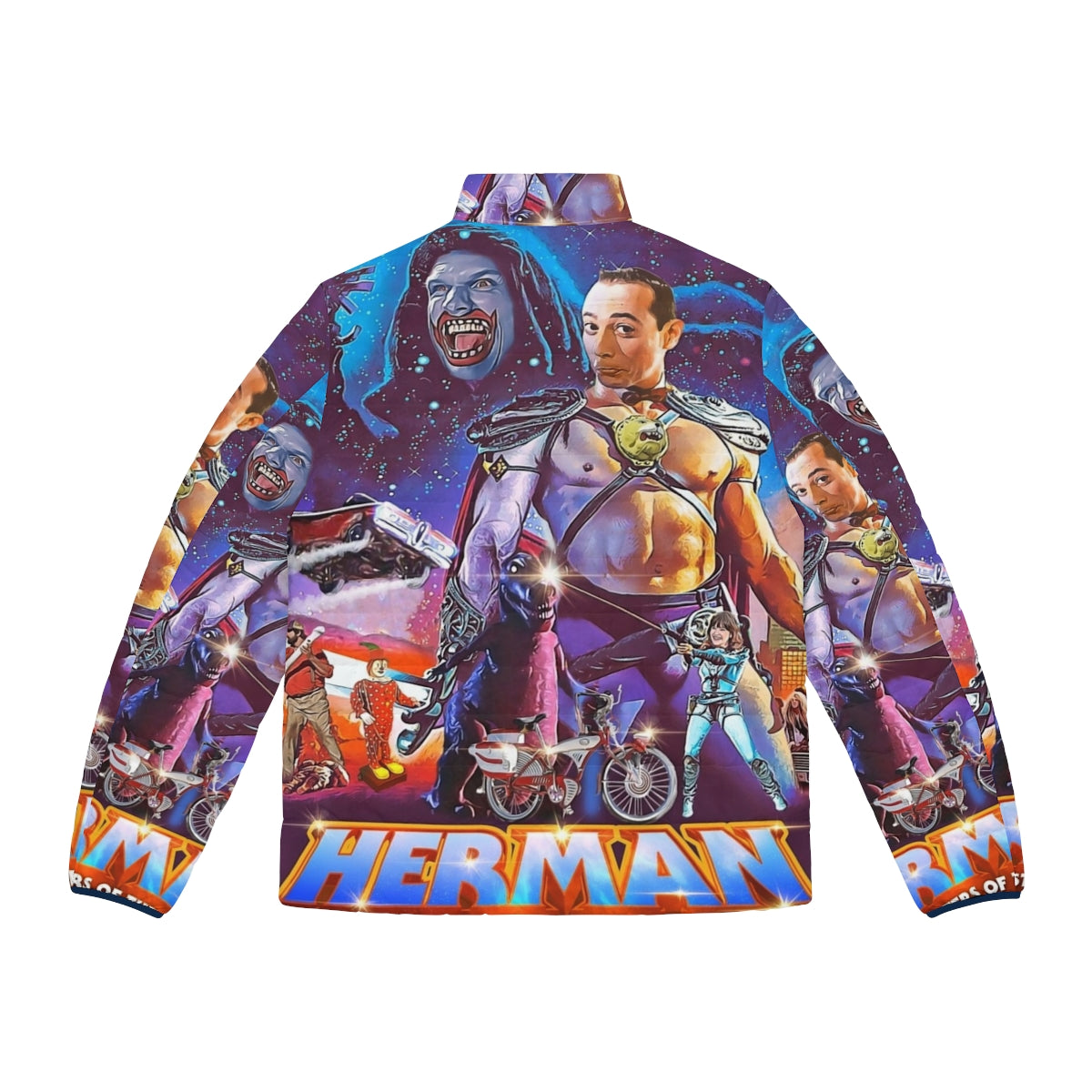 Peewee Harman-inspired puffer jacket with Masters of the Universe graphics - Back