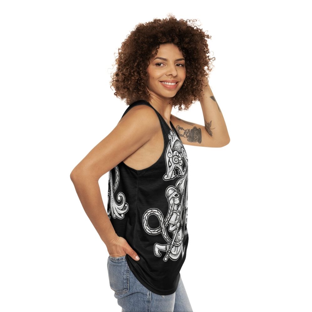 Shieldmaiden Huntress Unisex Tank Top featuring a wolf design - women side