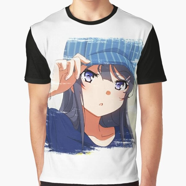 Mai Sakurajima from the anime "Rascal Does Not Dream of Bunny Girl Senpai" on a graphic t-shirt