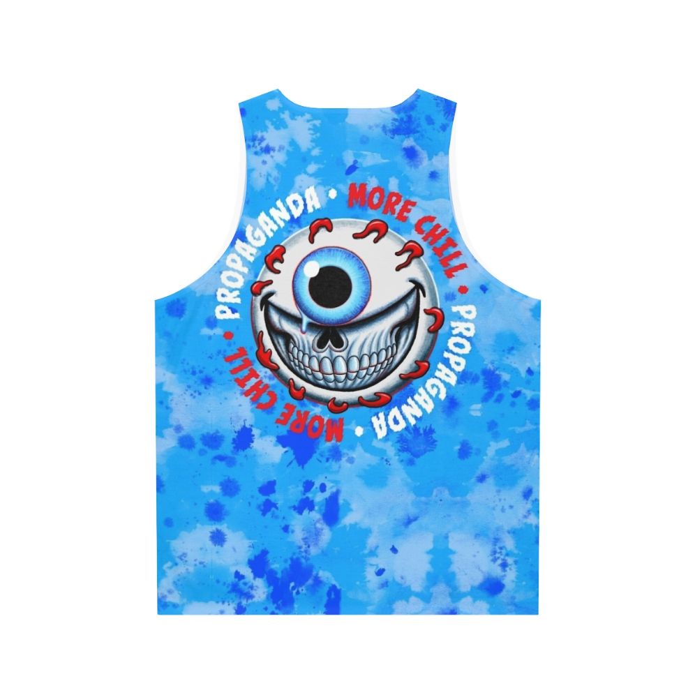 Chill Goranski unisex tank top with a crazy grinning eyeball design - Back