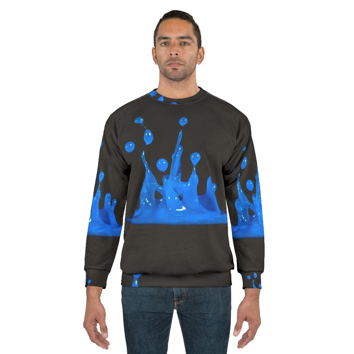 Blue sweatshirt with abstract water splash design - men