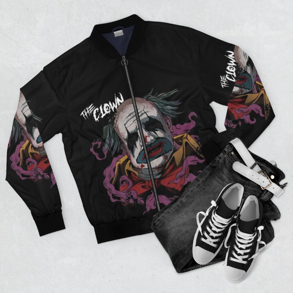 Dead by Daylight The Clown Killer Bomber Jacket, horror-themed video game apparel - Flat lay