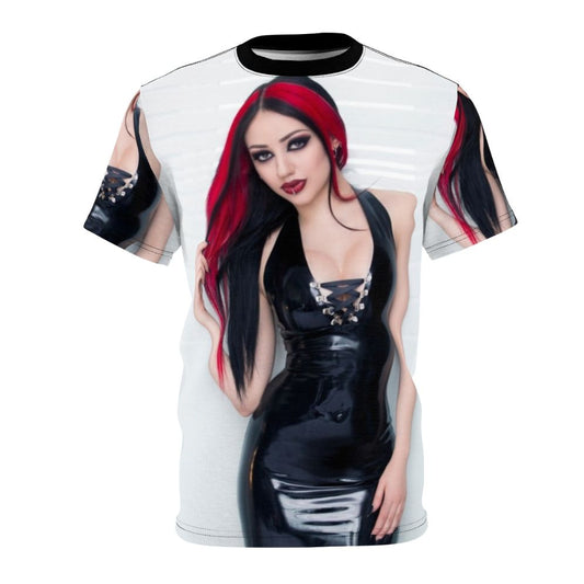 Alternative model Dani Divine wearing a custom-designed t-shirt with a unique, edgy style.