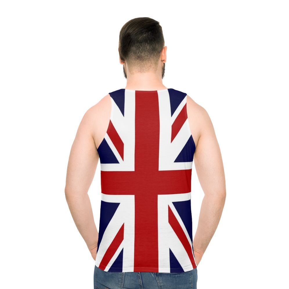 Unisex tank top featuring the Union Jack flag of the United Kingdom - men back