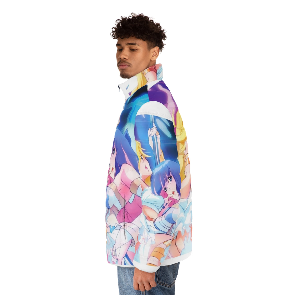 Anime inspired puffer jacket with Panty and Stocking with Garterbelt design - men side left