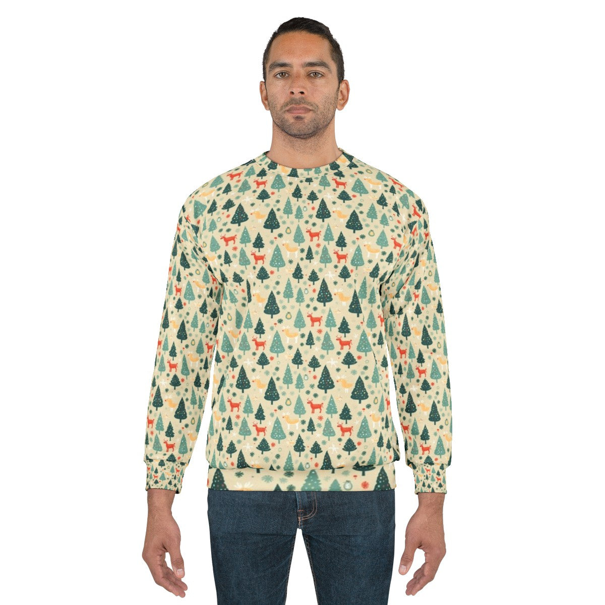 Festive Christmas seamless sweatshirt with reindeer design - men