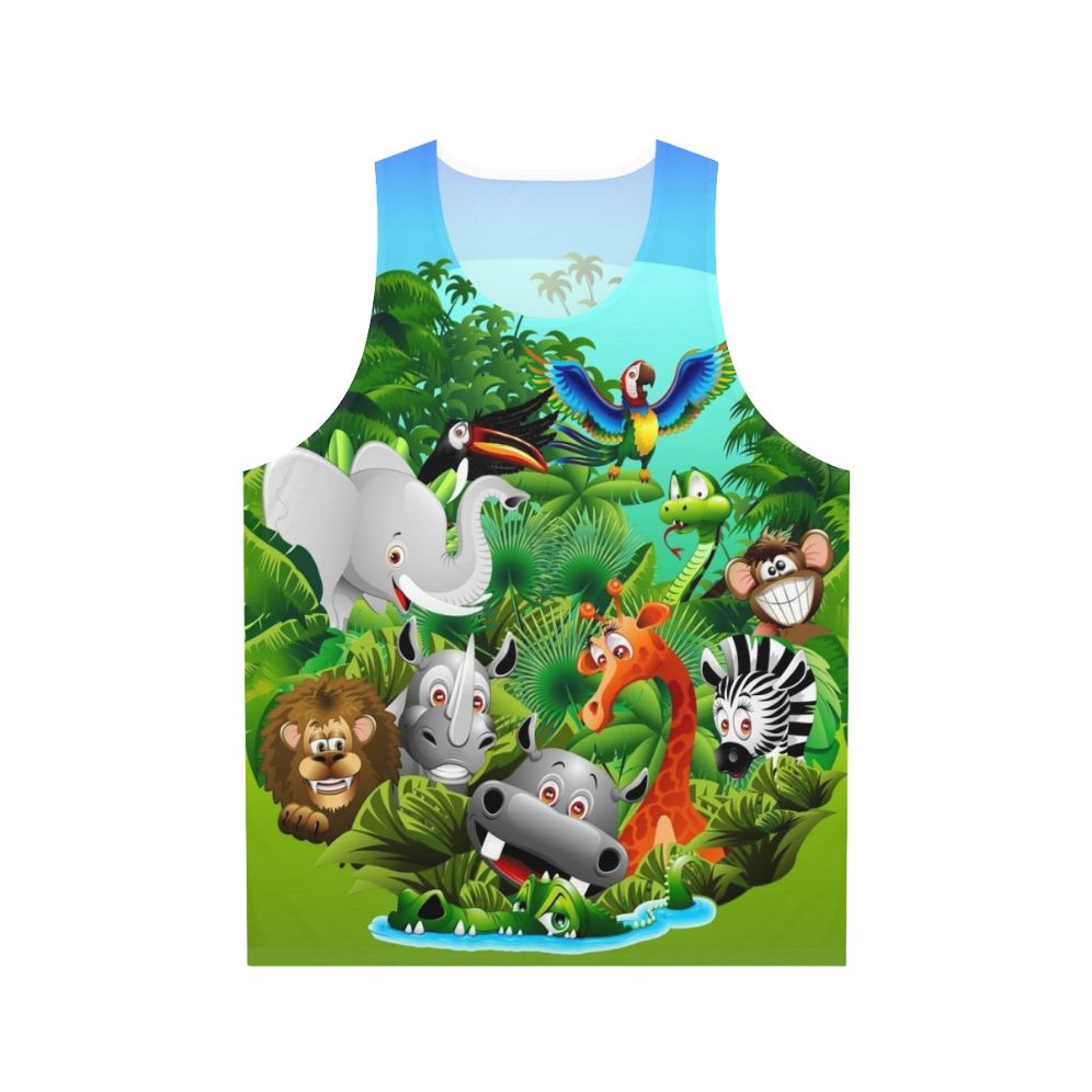 Unisex tank top with jungle-themed animal print design