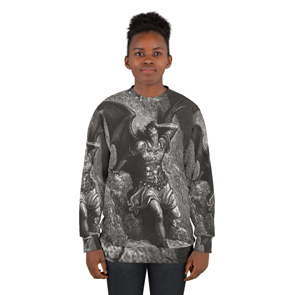 Vintage Gustave Dore Satan Profile Illustration Sweatshirt - women