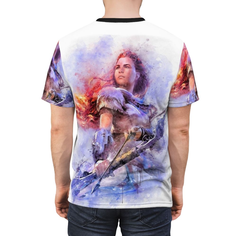 Horizon Zero Dawn inspired watercolor AOP t-shirt featuring the character Aloy - men back